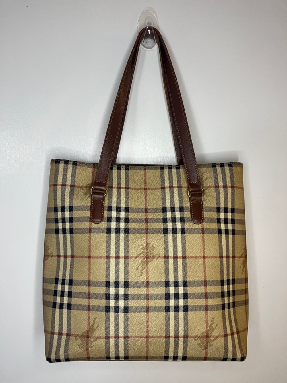 Vintage Burberry Haymarket check coated canvas tote